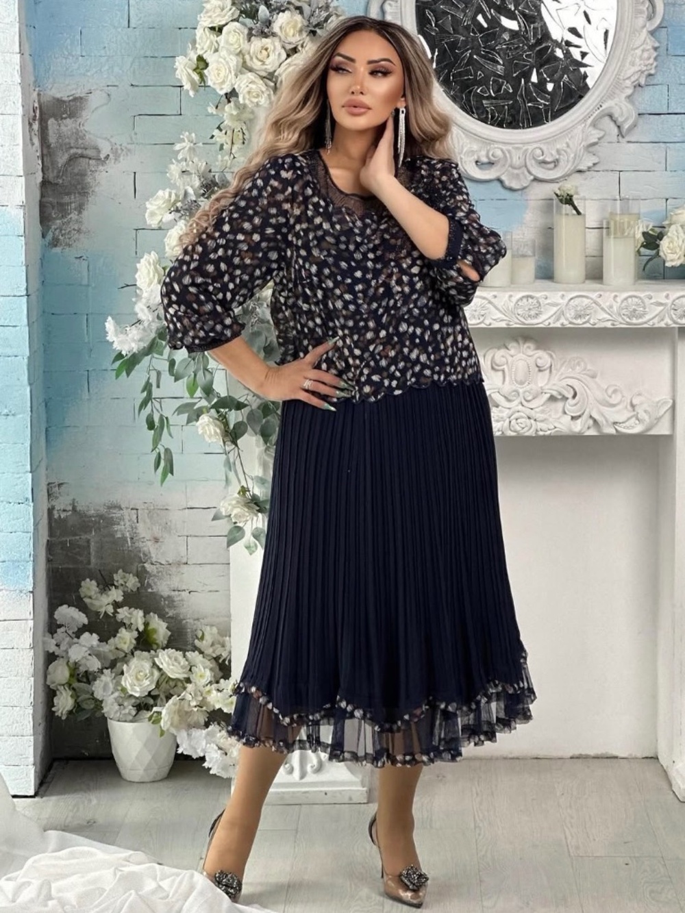 blue chiffon dress midi Size 20